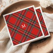 Tartan Schotsgeruit Rood Kerst Monogram Servet