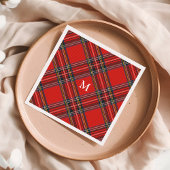 Tartan Schotsgeruit Rood Kerst Monogram Servet