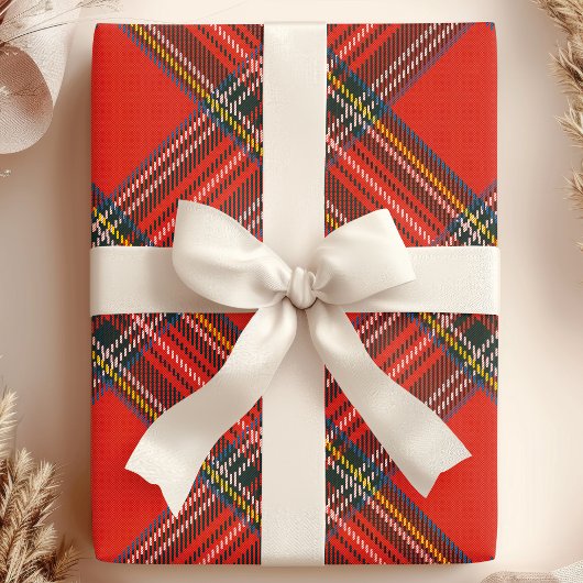 Tartan Schotsgeruit Rood Kerstmis Cadeaupapier