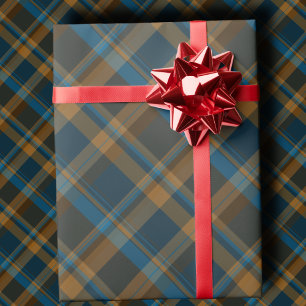 Tartan Schuin Streeppatroon in Navy, Bruin en Kope Cadeaupapier