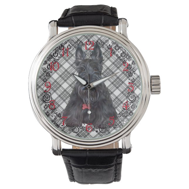 Tartan Scottie Zwart & Wit Horloge (Voorkant)
