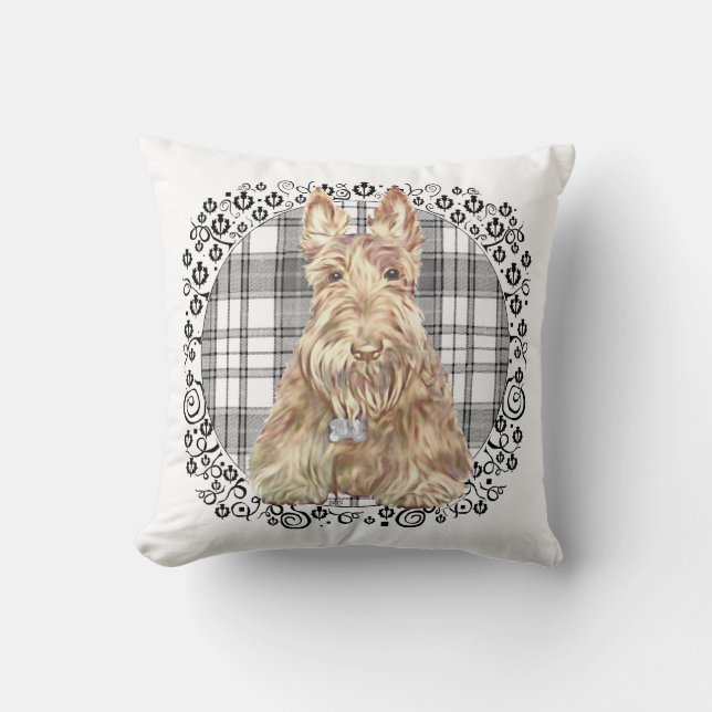 Tartan Scottie Zwart & Wit Kussen (Voorkant)