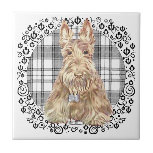Tartan Scottie Zwart & Wit Tegeltje (Voorkant)