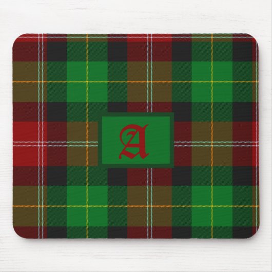 Tartan Scottish Pset Red & Green Monogram Muismat (Voorkant)