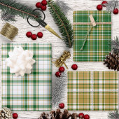 Tartan Set - Karamel Goud-Wit-Groen Inpakpapier Vel