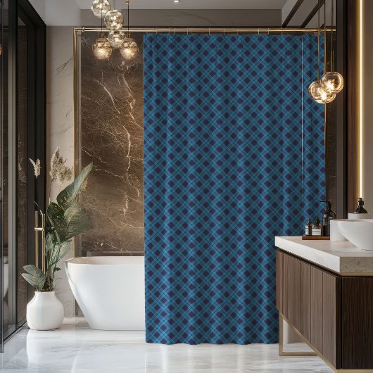Tartan Shower Curtain Navy Blue Gift for Him Douchegordijn