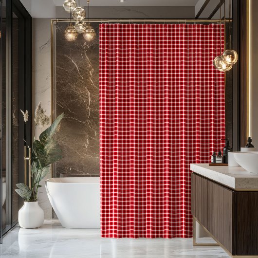 Tartan Shower Curtain Red Black Housewarming Gift Douchegordijn