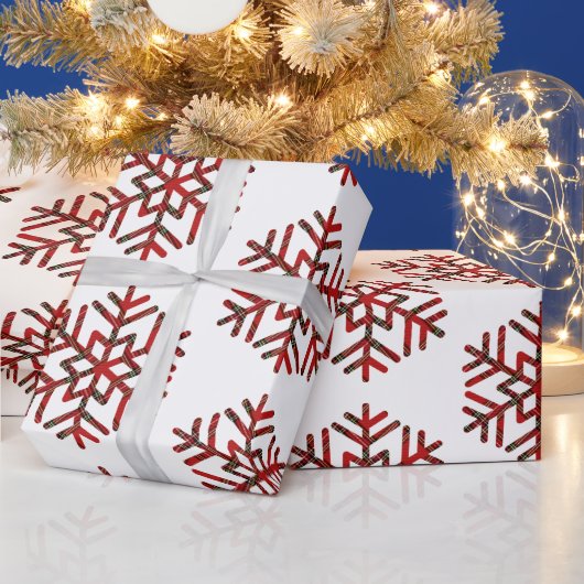 Tartan Snowflakes in het rode patroon Cadeaupapier (Feestdagen)
