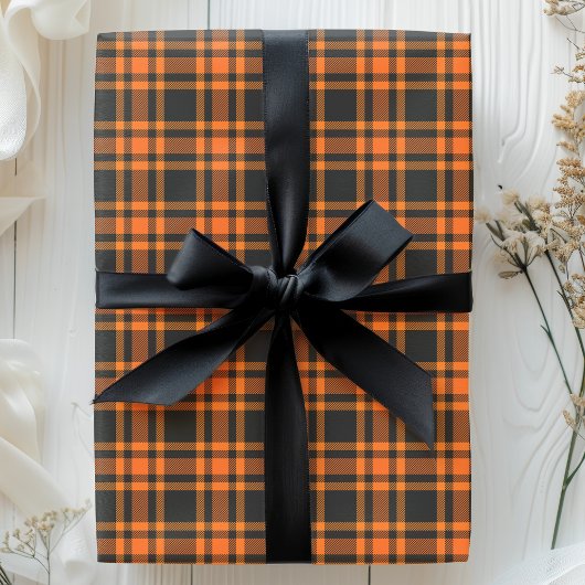 Tartan Spaanplaat Oranje Check Halloween Patroon Cadeaupapier