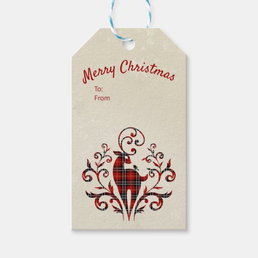 Tartan speldenaar op sneeuwvlok cadeaulabel (Voorkant)