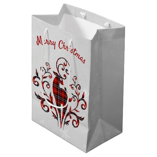 Tartan speldenaar op sneeuwvlok medium cadeauzakje (Voorkant Gekanteld)