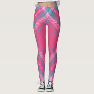 Tartan Sponband Diagonaal Roze Blauw Wit Leggings