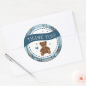 Tartan Teddy Bear, Baby Boy Shower LARGE STICKER (Envelop)