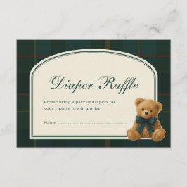 Tartan Teddy Bear Baby Shower Diaper Raffle Informatiekaartje