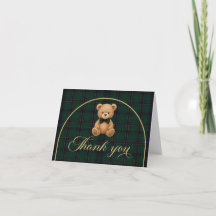 Tartan teddybeer babyshower bedankkaart