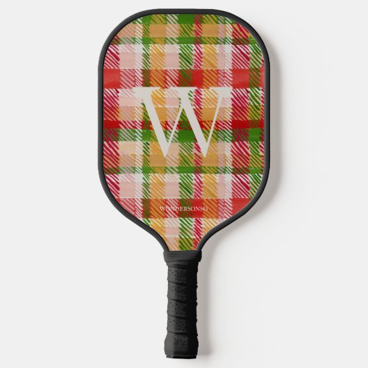 Tartan Texture Monogrammed Name Pickleball Paddle (Achterkant)