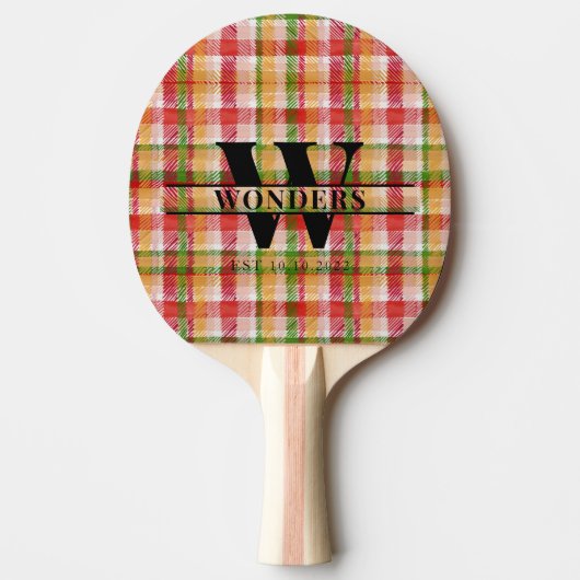 Tartan textuur ruit aangepaste monogram tafeltennisbatje (Voorkant)