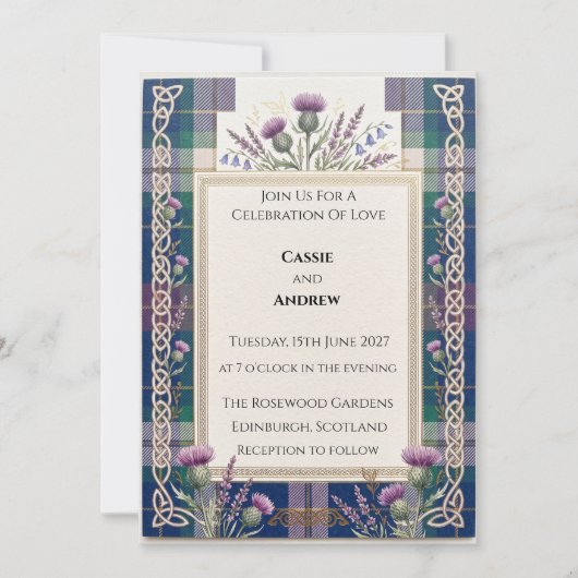 Tartan Thistle Bruiloft Kaart (Voorkant)