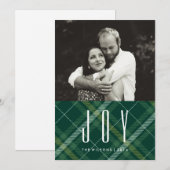 Tartan Tidings JOY Geruite Gingham Kerst fotokaart Feestdagenkaart (Voorkant / Achterkant)