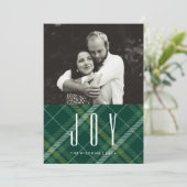 Tartan Tidings JOY Geruite Gingham Kerst fotokaart Feestdagenkaart (Staand voorkant)