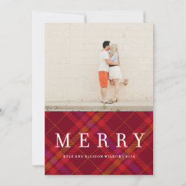 Tartan Tidings Merry Pset Gingham Holiday Card Feestdagenkaart