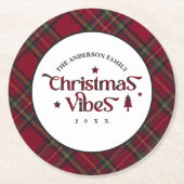 Tartan Treasures: Retro kerstvibes Ronde Kartonnen Onderzetter (Voorkant)