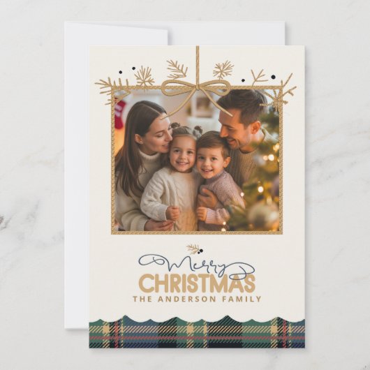Tartan Trim Christmas Hanging Foto ID1141B Feestdagenkaart (Voorkant)