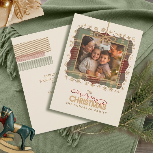 Tartan Trim Christmas One Photo Message ID1141A Feestdagenkaart