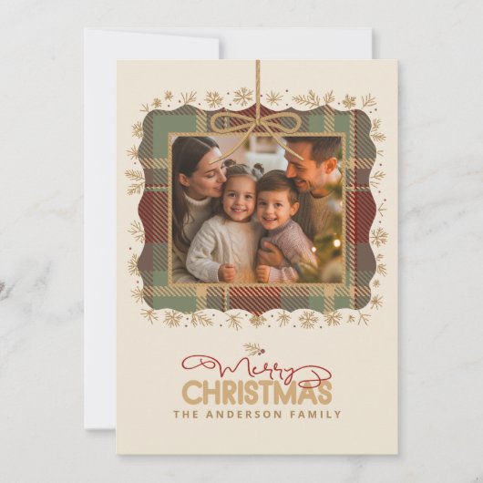 Tartan Trim Christmas One Photo Message ID1141A Feestdagenkaart (Voorkant)