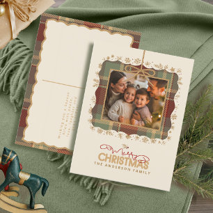 Tartan Trim Christmas One Photo Template ID1141A Feestdagenkaart
