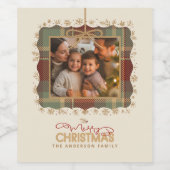 Tartan Trim Christmas One Photo Template ID1141A Wijn Etiket (Enkel label)