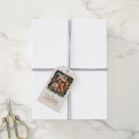 Tartan Trim Christmas One Photo Template ID1141B Cadeaulabel (Met Touw)