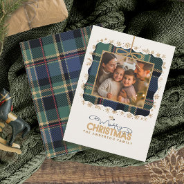Tartan Trim Christmas One Photo Template ID1141B Feestdagenkaart
