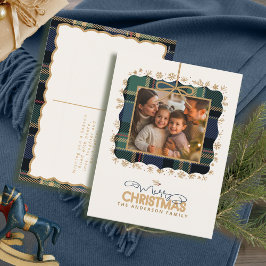 Tartan Trim Christmas One Photo Template ID1141B Feestdagenkaart