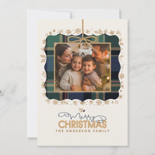 Tartan Trim Christmas One Photo Template ID1141B Feestdagenkaart (Voorkant)