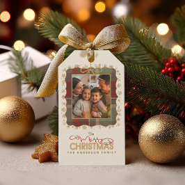 Tartan Trim Kerst één foto sjabloon ID1141A Cadeaulabel