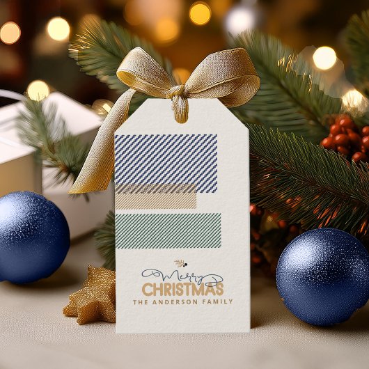 Tartan Twill Merry Christmas Blue ID1141B Cadeaulabel