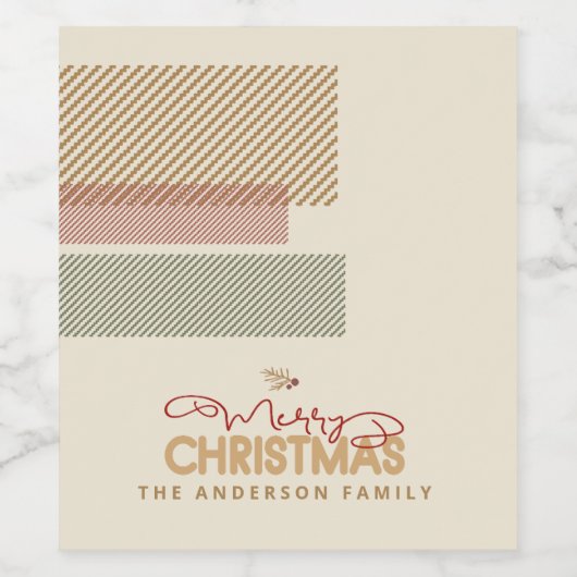 Tartan Twill Merry Christmas Red Green ID1141A Wijn Etiket (Enkel label)