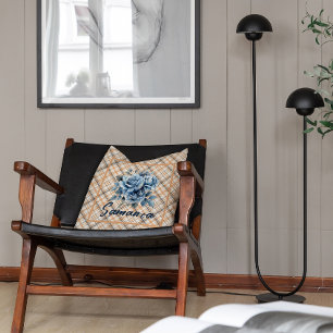  tartan waterverf roos beige blauw naam kussen