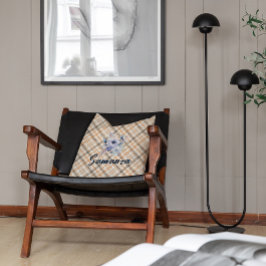 tartan waterverf roos beige blauw naam kussen