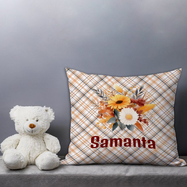  tartan waterverf wilde bloem Bourgondië naam Kussen (Creator heeft geüpload)