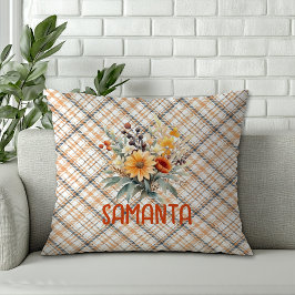 tartan waterverf wilde bloem groene naam kussen