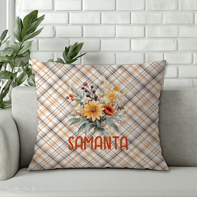  tartan waterverf wilde bloem groene naam kussen (Creator heeft geüpload)