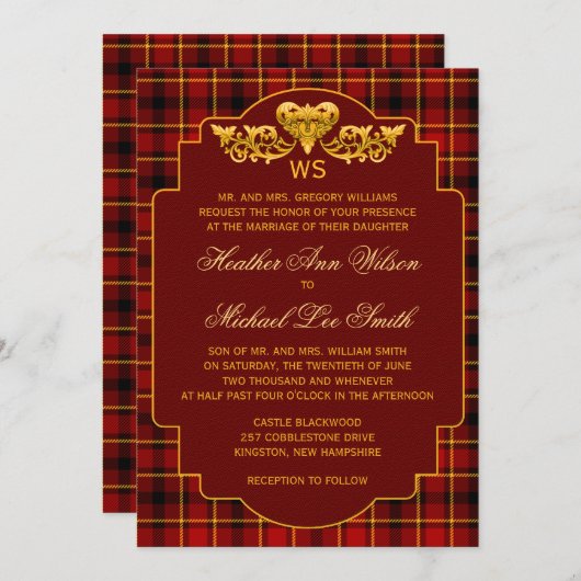 Tartan Weddenschap Red Black Gold Pset Patroonkleu Kaart (Voorkant / Achterkant)
