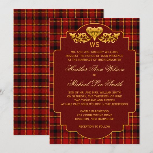 Tartan Weddenschap Red Black Gold Pset Patroonkleu Kaart (Voorkant / Achterkant)