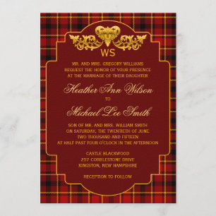 Tartan Weddenschap Red Black Gold Pset Patroonkleu Kaart