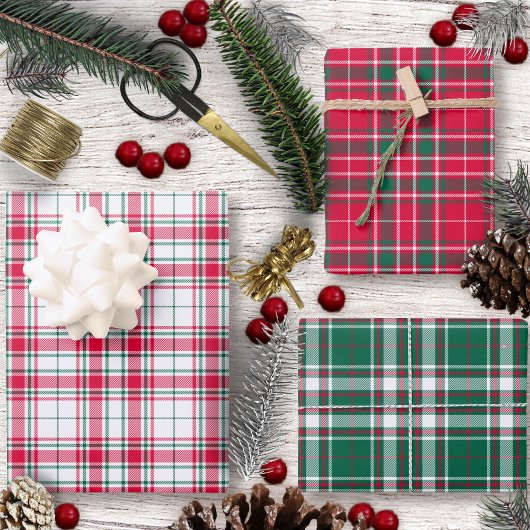 Tartan - White Red en Green Different Inpakpapier Vel