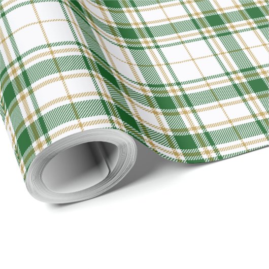 Tartan - wit-groen-karamel goud cadeaupapier (Rol Hoek)