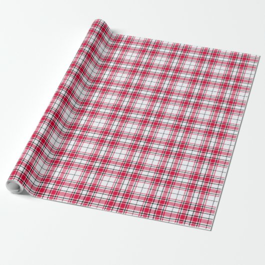 Tartan - Wit-Rood-Zwart Cadeaupapier (Uitgerold)