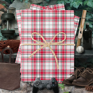 Tartan - Wit-Rood-Zwart Inpakpapier Vel